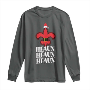 Funny Cajun Louisiana Christmas Long Sleeve Shirt Heaux Heaux Heaux New Orleans Santa Hat TS11 Dark Heather Print Your Wear