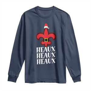 Funny Cajun Louisiana Christmas Long Sleeve Shirt Heaux Heaux Heaux New Orleans Santa Hat TS11 Navy Print Your Wear