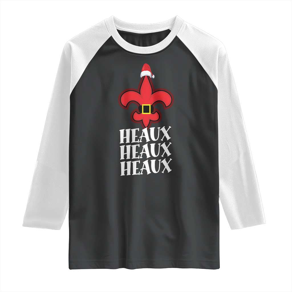 Funny Cajun Louisiana Christmas Raglan Shirt Heaux Heaux Heaux New Orleans Santa Hat TS11 Black White Print Your Wear