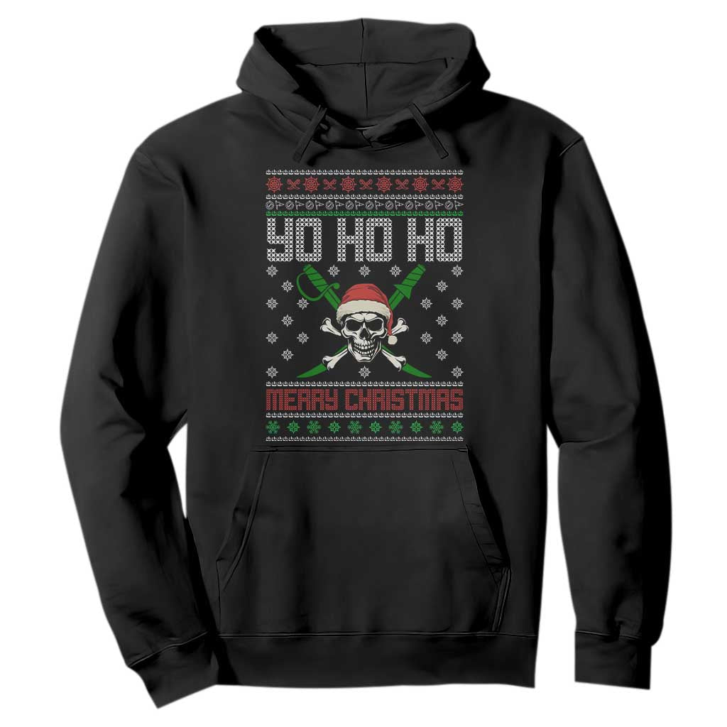 Funny Christmas Pirate Santa Hoodie Yo Ho Ho Merry Christmas Skull Santa Hat TS11 Black Print Your Wear