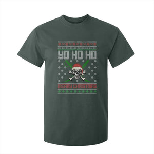 Funny Christmas Pirate Santa T Shirt For Kid Yo Ho Ho Merry Christmas Skull Santa Hat TS11 Dark Forest Green Print Your Wear