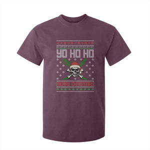 Funny Christmas Pirate Santa T Shirt For Kid Yo Ho Ho Merry Christmas Skull Santa Hat TS11 Maroon Print Your Wear