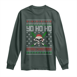 Funny Christmas Pirate Santa Long Sleeve Shirt Yo Ho Ho Merry Christmas Skull Santa Hat TS11 Dark Forest Green Print Your Wear