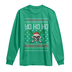 Funny Christmas Pirate Santa Long Sleeve Shirt Yo Ho Ho Merry Christmas Skull Santa Hat TS11 Irish Green Print Your Wear