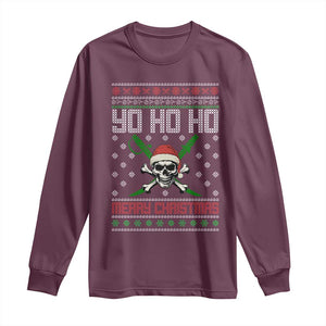 Funny Christmas Pirate Santa Long Sleeve Shirt Yo Ho Ho Merry Christmas Skull Santa Hat TS11 Maroon Print Your Wear