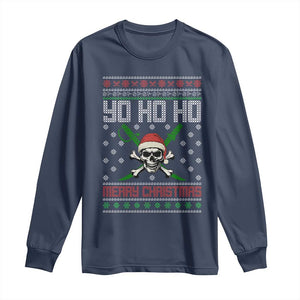 Funny Christmas Pirate Santa Long Sleeve Shirt Yo Ho Ho Merry Christmas Skull Santa Hat TS11 Navy Print Your Wear