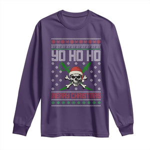 Funny Christmas Pirate Santa Long Sleeve Shirt Yo Ho Ho Merry Christmas Skull Santa Hat TS11 Purple Print Your Wear