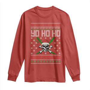 Funny Christmas Pirate Santa Long Sleeve Shirt Yo Ho Ho Merry Christmas Skull Santa Hat TS11 Red Print Your Wear