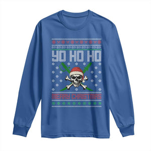 Funny Christmas Pirate Santa Long Sleeve Shirt Yo Ho Ho Merry Christmas Skull Santa Hat TS11 Royal Blue Print Your Wear