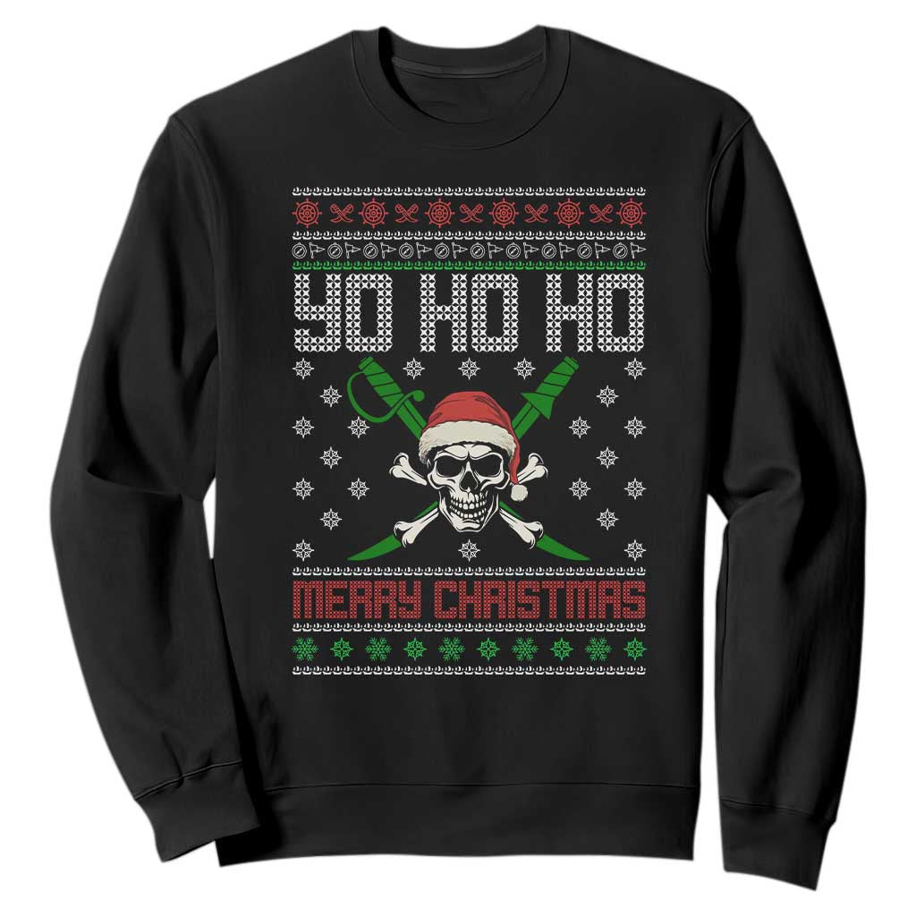 Funny Christmas Pirate Santa Sweatshirt Yo Ho Ho Merry Christmas Skull Santa Hat TS11 Black Print Your Wear