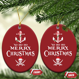 Funny Xmas Pirate Christmas Ornament Yo Ho Ho Merry Xmas Anchor Santa Skull TS11 Oval Red Print Your Wear