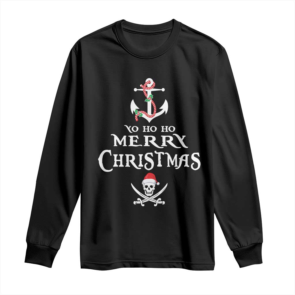 Funny Christmas Pirate Long Sleeve Shirt Yo Ho Ho Merry Christmas Anchor Santa Skull TS11 Black Print Your Wear