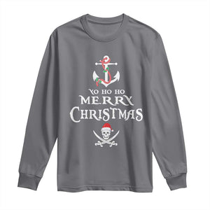 Funny Christmas Pirate Long Sleeve Shirt Yo Ho Ho Merry Christmas Anchor Santa Skull TS11 Charcoal Print Your Wear