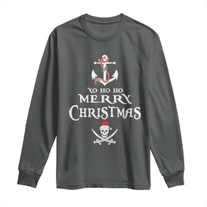 Funny Christmas Pirate Long Sleeve Shirt Yo Ho Ho Merry Christmas Anchor Santa Skull TS11 Dark Heather Print Your Wear