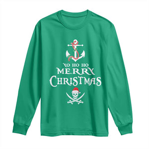 Funny Christmas Pirate Long Sleeve Shirt Yo Ho Ho Merry Christmas Anchor Santa Skull TS11 Irish Green Print Your Wear