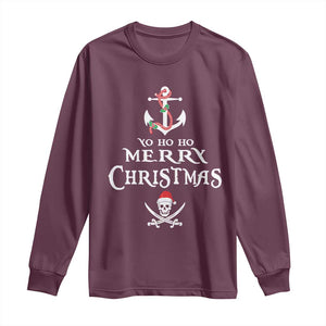 Funny Christmas Pirate Long Sleeve Shirt Yo Ho Ho Merry Christmas Anchor Santa Skull TS11 Maroon Print Your Wear