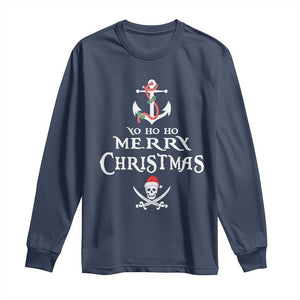 Funny Christmas Pirate Long Sleeve Shirt Yo Ho Ho Merry Christmas Anchor Santa Skull TS11 Navy Print Your Wear