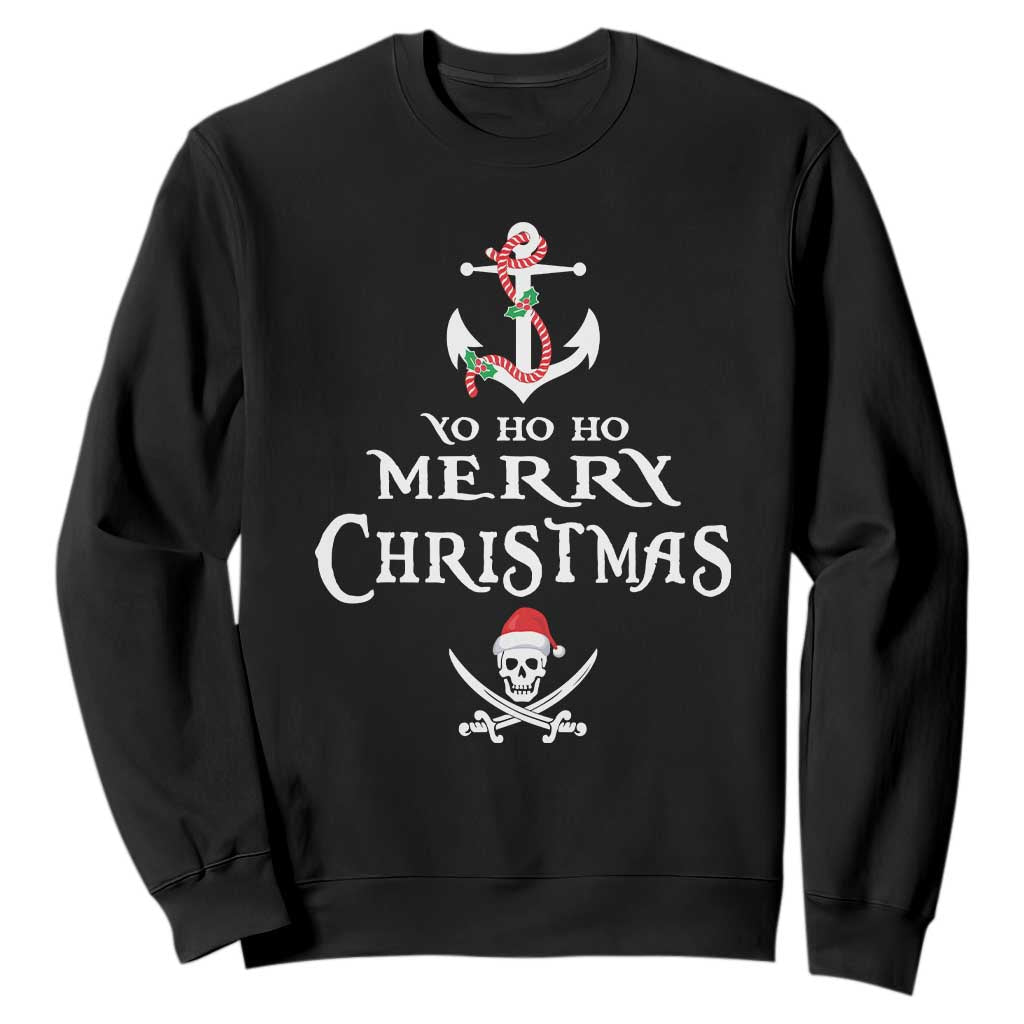 Funny Christmas Pirate Sweatshirt Yo Ho Ho Merry Christmas Anchor Santa Skull TS11 Black Print Your Wear