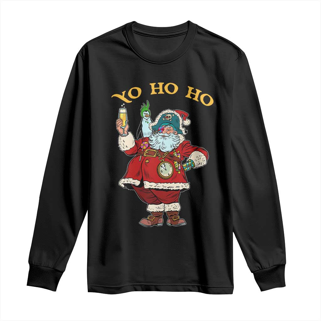 Funny Christmas Pirate Santa Long Sleeve Shirt Yo Ho Ho Holiday Xmas Pirate TS11 Black Print Your Wear