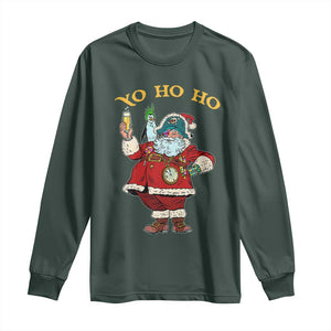 Funny Christmas Pirate Santa Long Sleeve Shirt Yo Ho Ho Holiday Xmas Pirate TS11 Dark Forest Green Print Your Wear