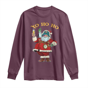 Funny Christmas Pirate Santa Long Sleeve Shirt Yo Ho Ho Holiday Xmas Pirate TS11 Maroon Print Your Wear