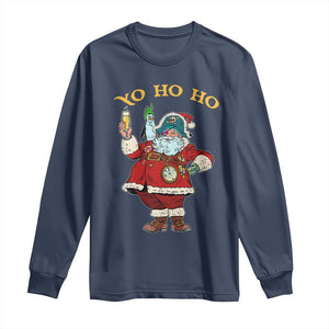 Funny Christmas Pirate Santa Long Sleeve Shirt Yo Ho Ho Holiday Xmas Pirate TS11 Navy Print Your Wear