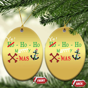 Funny Xmas Pirate Christmas Ornament Yo Ho Ho Marrrrry X-Mas Anchor Santa Hat TS11 Oval Gold Print Your Wear