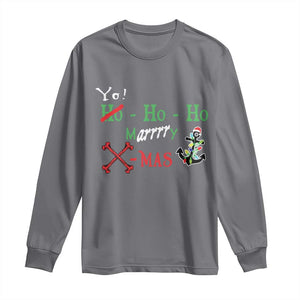 Funny Christmas Pirate Long Sleeve Shirt Yo Ho Ho Marrrrry X-Mas Anchor Santa Hat TS11 Charcoal Print Your Wear