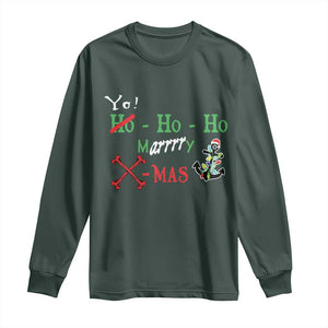 Funny Christmas Pirate Long Sleeve Shirt Yo Ho Ho Marrrrry X-Mas Anchor Santa Hat TS11 Dark Forest Green Print Your Wear