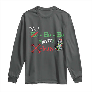 Funny Christmas Pirate Long Sleeve Shirt Yo Ho Ho Marrrrry X-Mas Anchor Santa Hat TS11 Dark Heather Print Your Wear