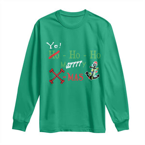 Funny Christmas Pirate Long Sleeve Shirt Yo Ho Ho Marrrrry X-Mas Anchor Santa Hat TS11 Irish Green Print Your Wear