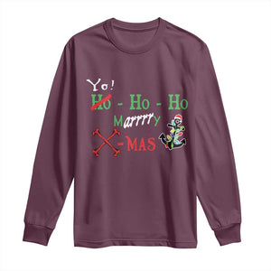 Funny Christmas Pirate Long Sleeve Shirt Yo Ho Ho Marrrrry X-Mas Anchor Santa Hat TS11 Maroon Print Your Wear