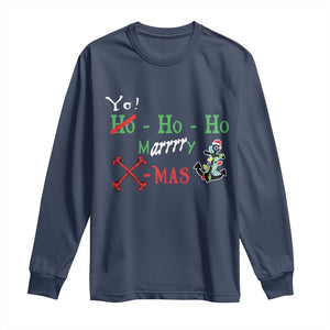 Funny Christmas Pirate Long Sleeve Shirt Yo Ho Ho Marrrrry X-Mas Anchor Santa Hat TS11 Navy Print Your Wear