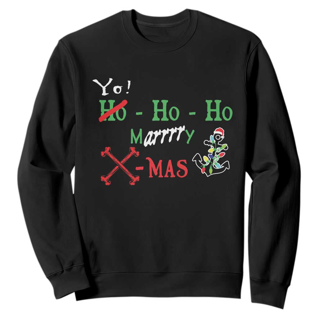 Funny Christmas Pirate Sweatshirt Yo Ho Ho Marrrrry X-Mas Anchor Santa Hat TS11 Black Print Your Wear