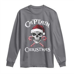 Funny Xmas Pirate Santa Long Sleeve Shirt Captain Christmas Skull Candy Canes TS11 Charcoal Print Your Wear