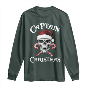 Funny Xmas Pirate Santa Long Sleeve Shirt Captain Christmas Skull Candy Canes TS11 Dark Forest Green Print Your Wear