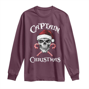 Funny Xmas Pirate Santa Long Sleeve Shirt Captain Christmas Skull Candy Canes TS11 Maroon Print Your Wear