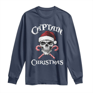 Funny Xmas Pirate Santa Long Sleeve Shirt Captain Christmas Skull Candy Canes TS11 Navy Print Your Wear