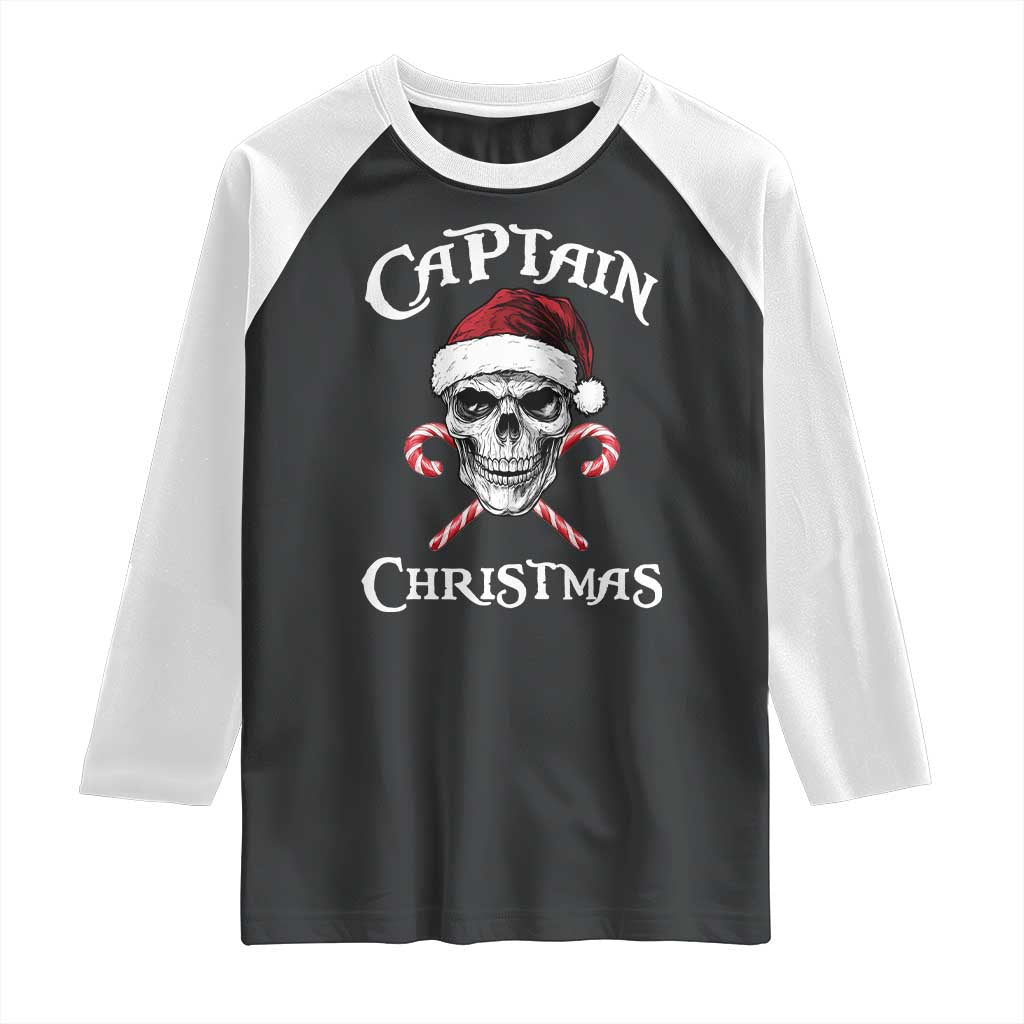 Funny Xmas Pirate Santa Raglan Shirt Captain Christmas Skull Candy Canes TS11 Black White Print Your Wear