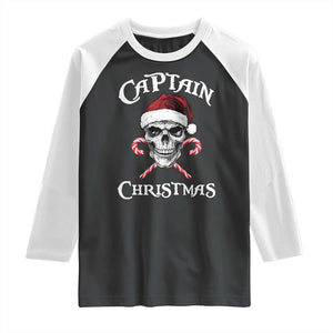 Funny Xmas Pirate Santa Raglan Shirt Captain Christmas Skull Candy Canes TS11 Black White Print Your Wear