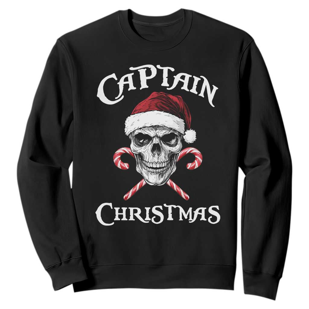 Funny Xmas Pirate Santa Sweatshirt Captain Christmas Skull Candy Canes TS11 Black Print Your Wear