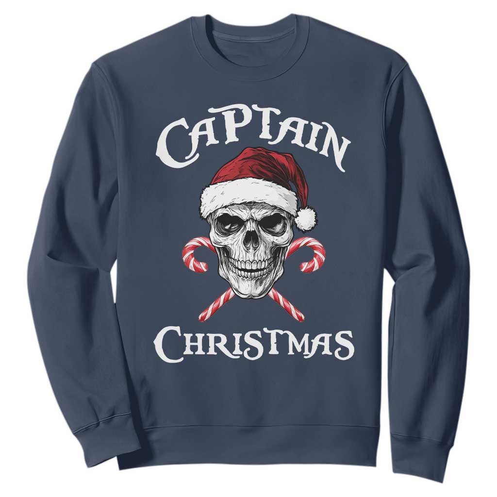 Funny Xmas Pirate Santa Sweatshirt Captain Christmas Skull Candy Canes TS11 Navy Print Your Wear