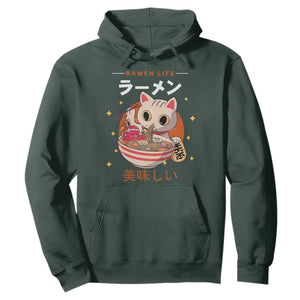 Funny Japanese Kawaii Cat Neko Ramen Hoodie TS11 Dark Forest Green Print Your Wear