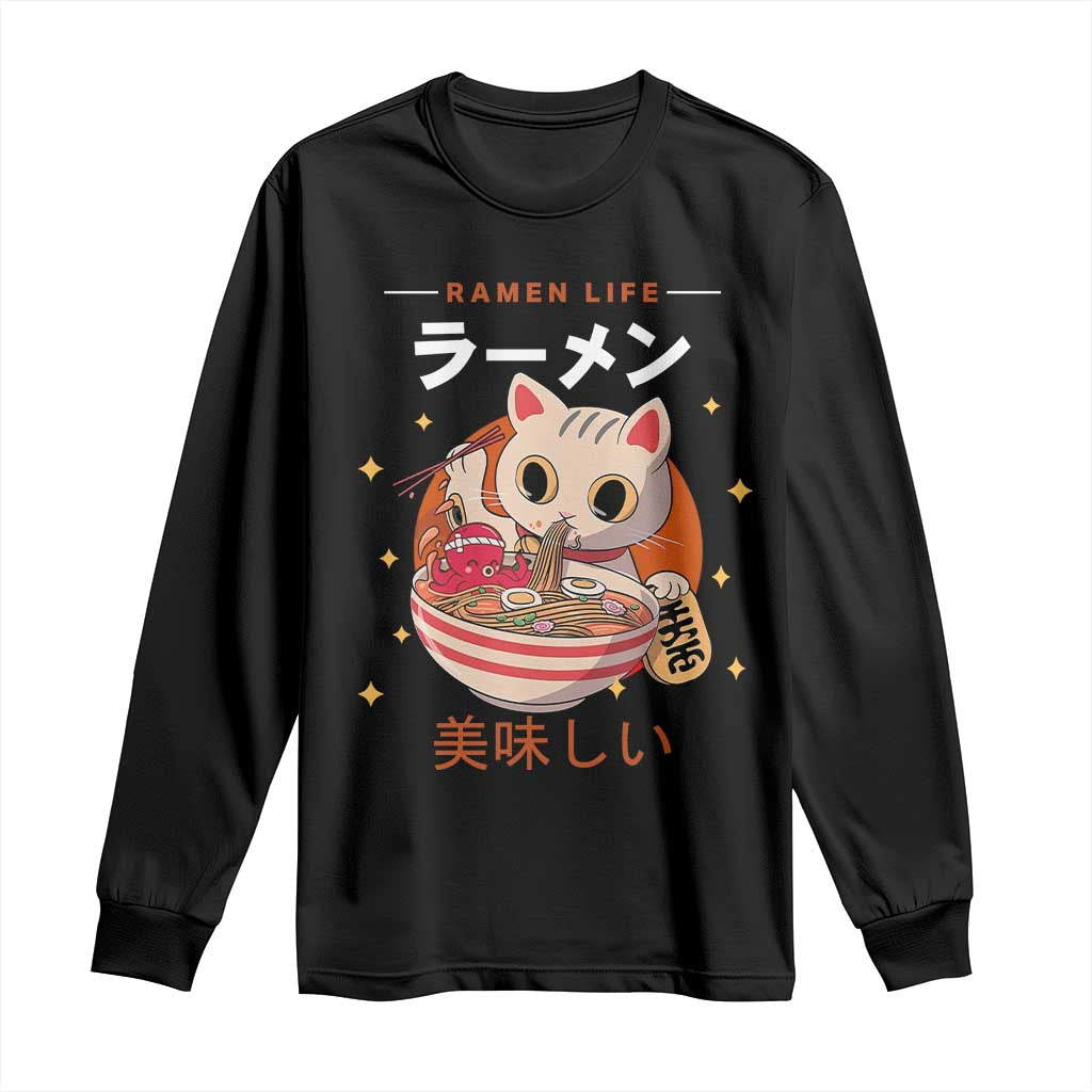 Funny Japanese Kawaii Cat Neko Ramen Long Sleeve Shirt TS11 Black Print Your Wear