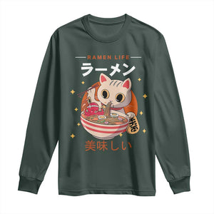 Funny Japanese Kawaii Cat Neko Ramen Long Sleeve Shirt TS11 Dark Forest Green Print Your Wear