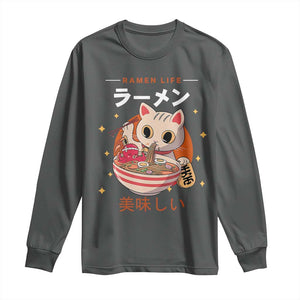 Funny Japanese Kawaii Cat Neko Ramen Long Sleeve Shirt TS11 Dark Heather Print Your Wear