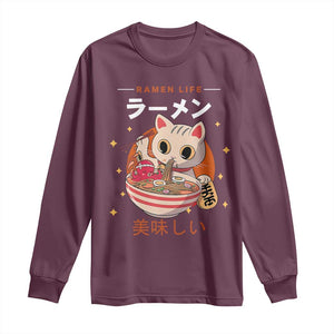 Funny Japanese Kawaii Cat Neko Ramen Long Sleeve Shirt TS11 Maroon Print Your Wear