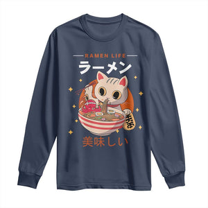 Funny Japanese Kawaii Cat Neko Ramen Long Sleeve Shirt TS11 Navy Print Your Wear