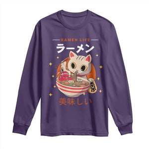 Funny Japanese Kawaii Cat Neko Ramen Long Sleeve Shirt TS11 Purple Print Your Wear