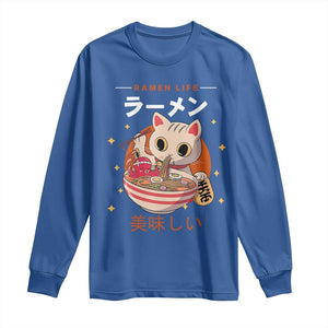 Funny Japanese Kawaii Cat Neko Ramen Long Sleeve Shirt TS11 Royal Blue Print Your Wear